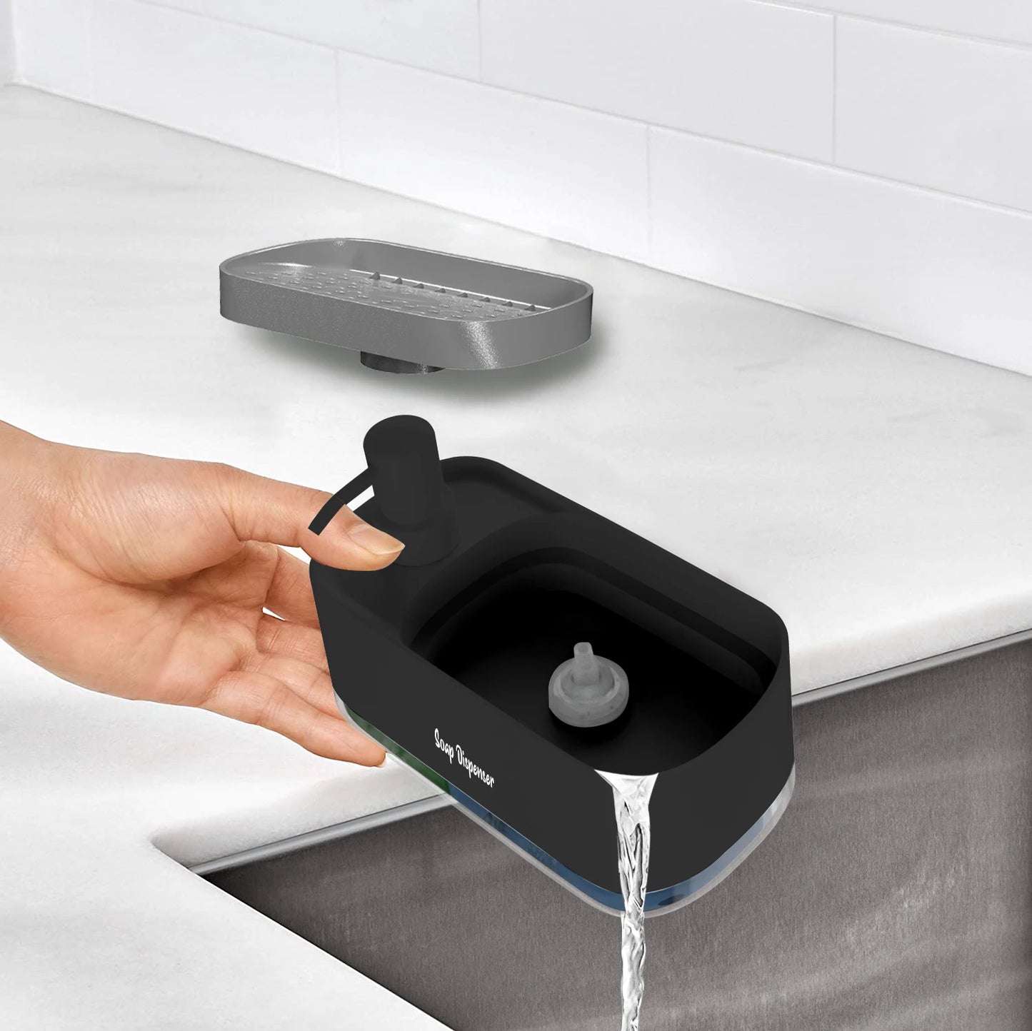Manual Press Soap Box, Detergent Dispenser, Sponge Holder, Kitchen Sink