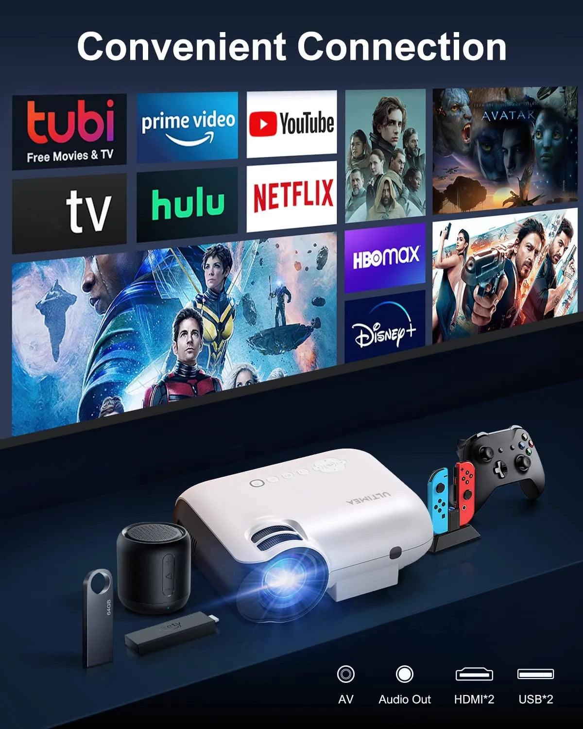 Mini Portable Bluetooth Smart Projector 1080P 4K Home Theater