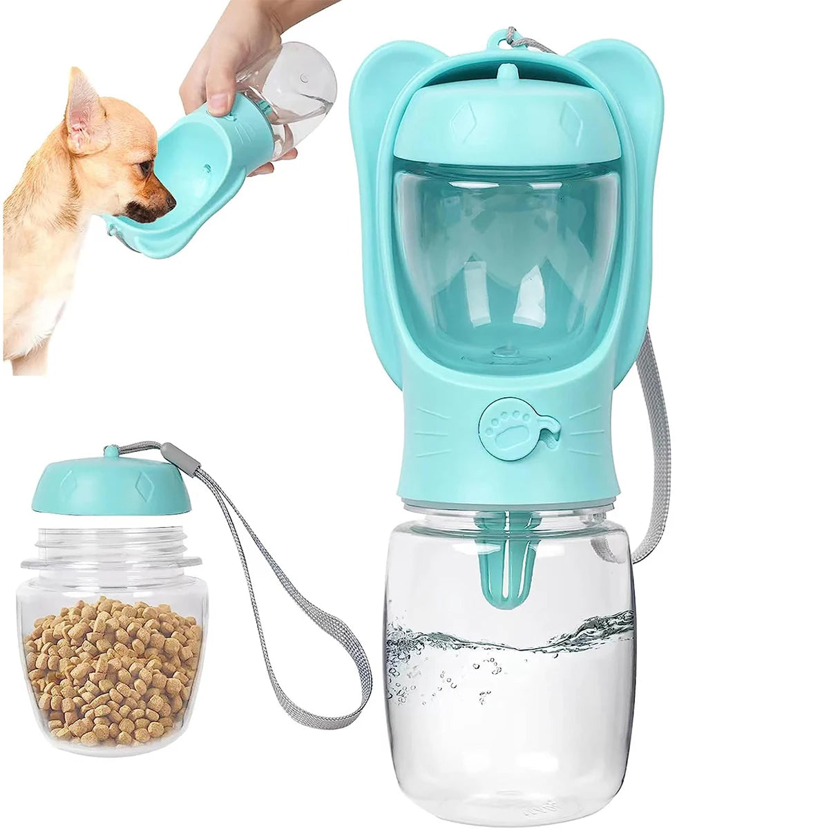 **Dog Water Bottle & Pet Dispenser with Detachable Food Container – Leak-Proof & Travel-Friendly**