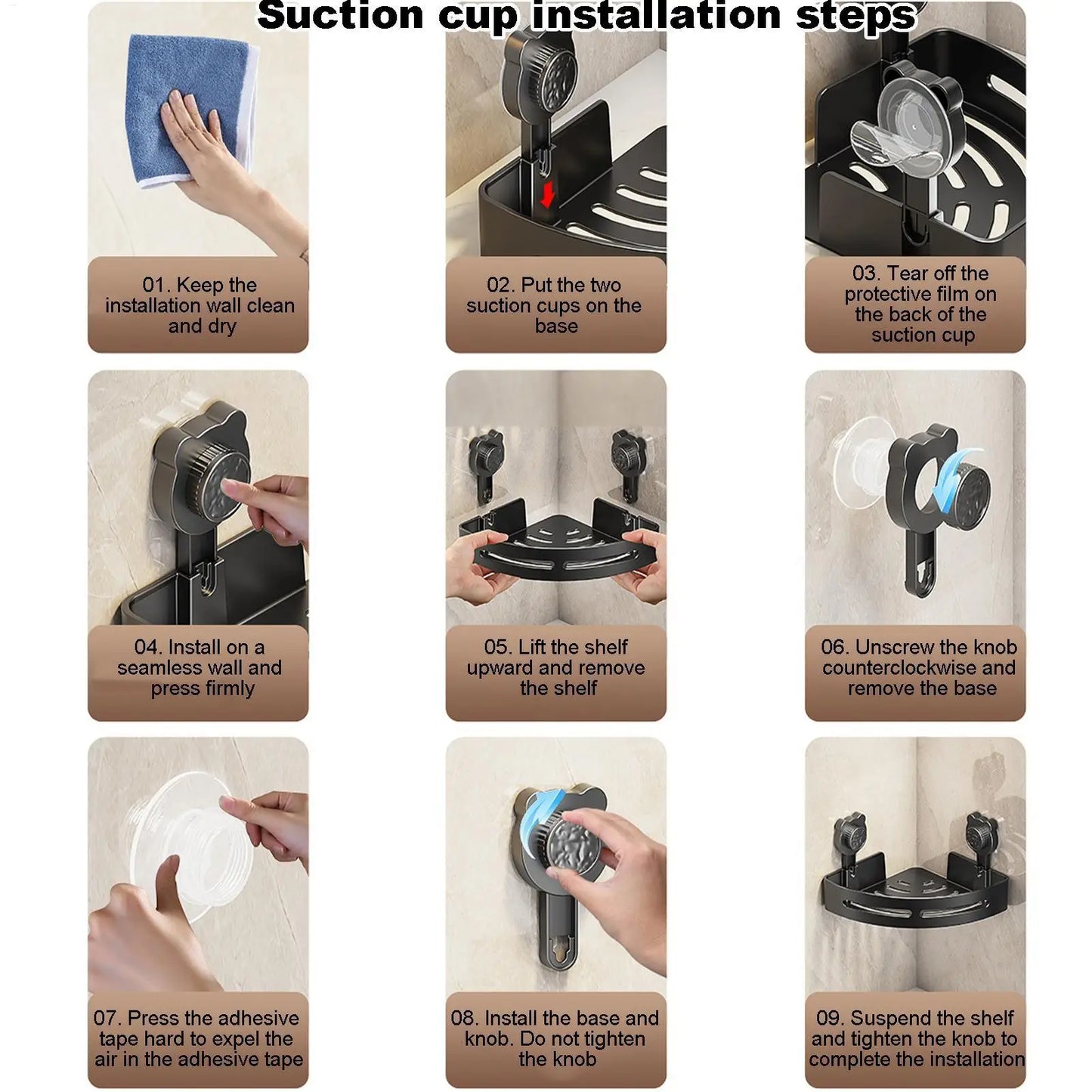 No Drilling Suction Cup Corner Shampoo Holder & Organizer Shower Storage Rack