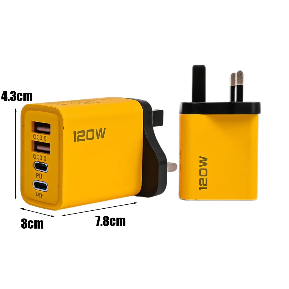 120W HyperJuice Pro: 4-Port Fast Wall Charger with Dual PD & QC3.0
