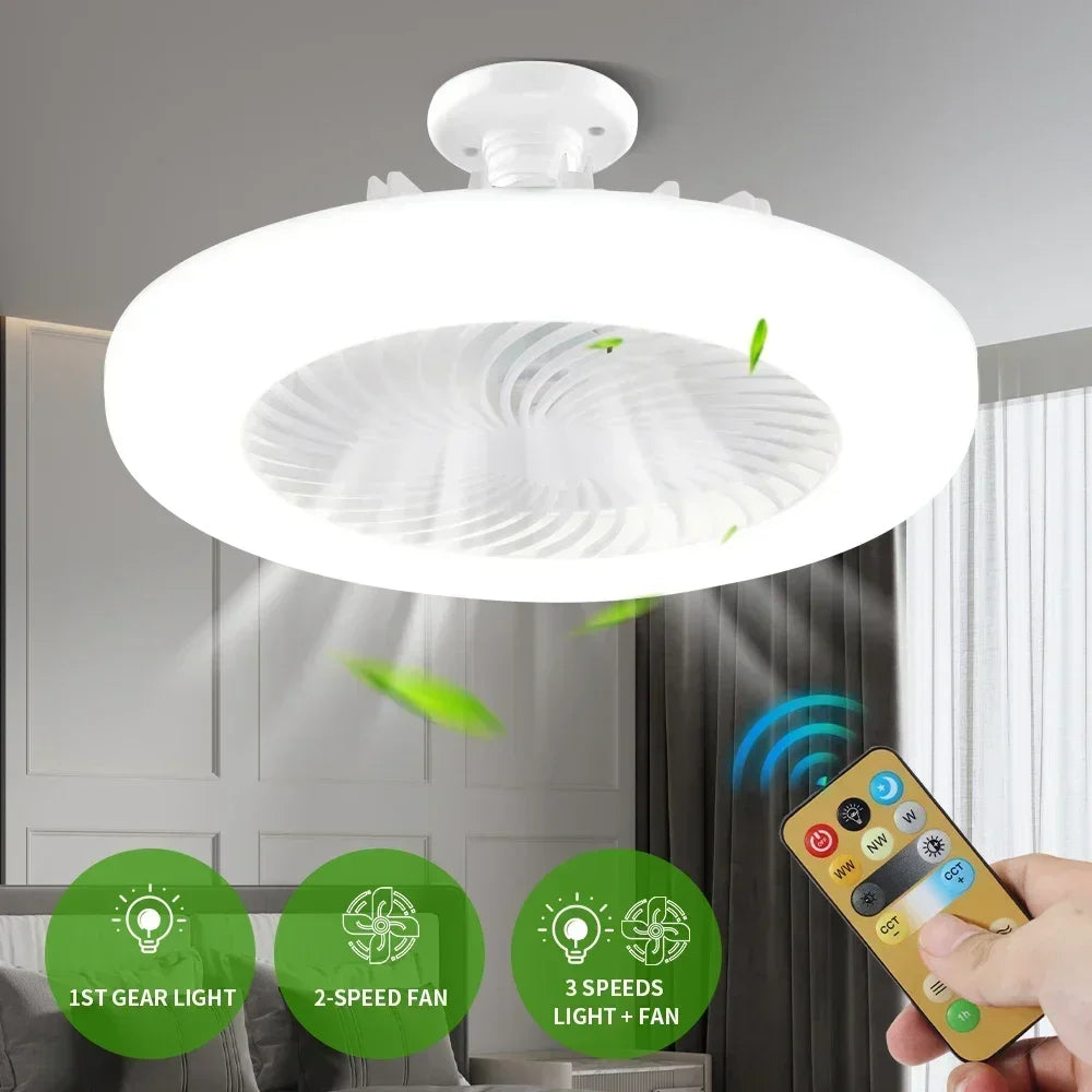 Smart Remote Control Lightbulb Ceiling Fan with LED Lighting