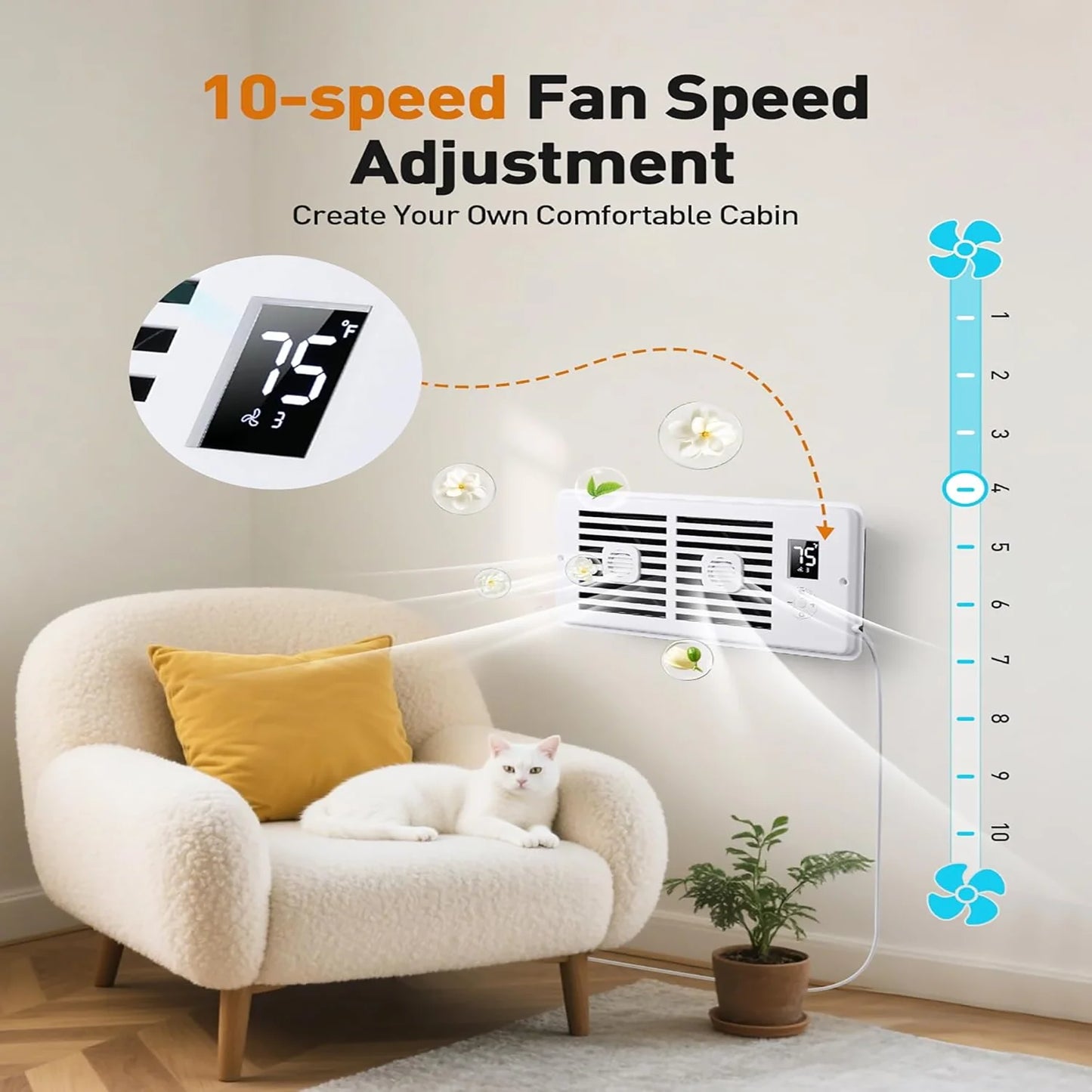 Smart Silent Air Freshener Booster Fan (1/2pcs) – 10-Speed Wind Control & 2/4-Hour Timer