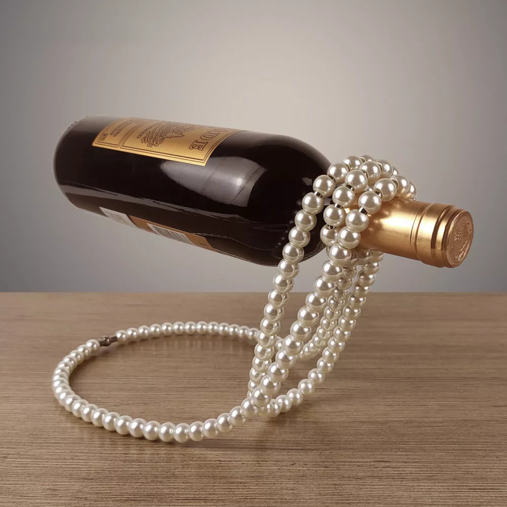 A Creative Magic Hanging Suspension Pearl Necklace Wine Bottle Holder Rack