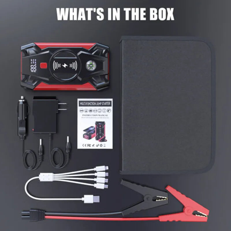 39800mAh Jump Starter 1200A LED Display Wireless Charge Power Bank for 12V 4-6L Car Motorcycle