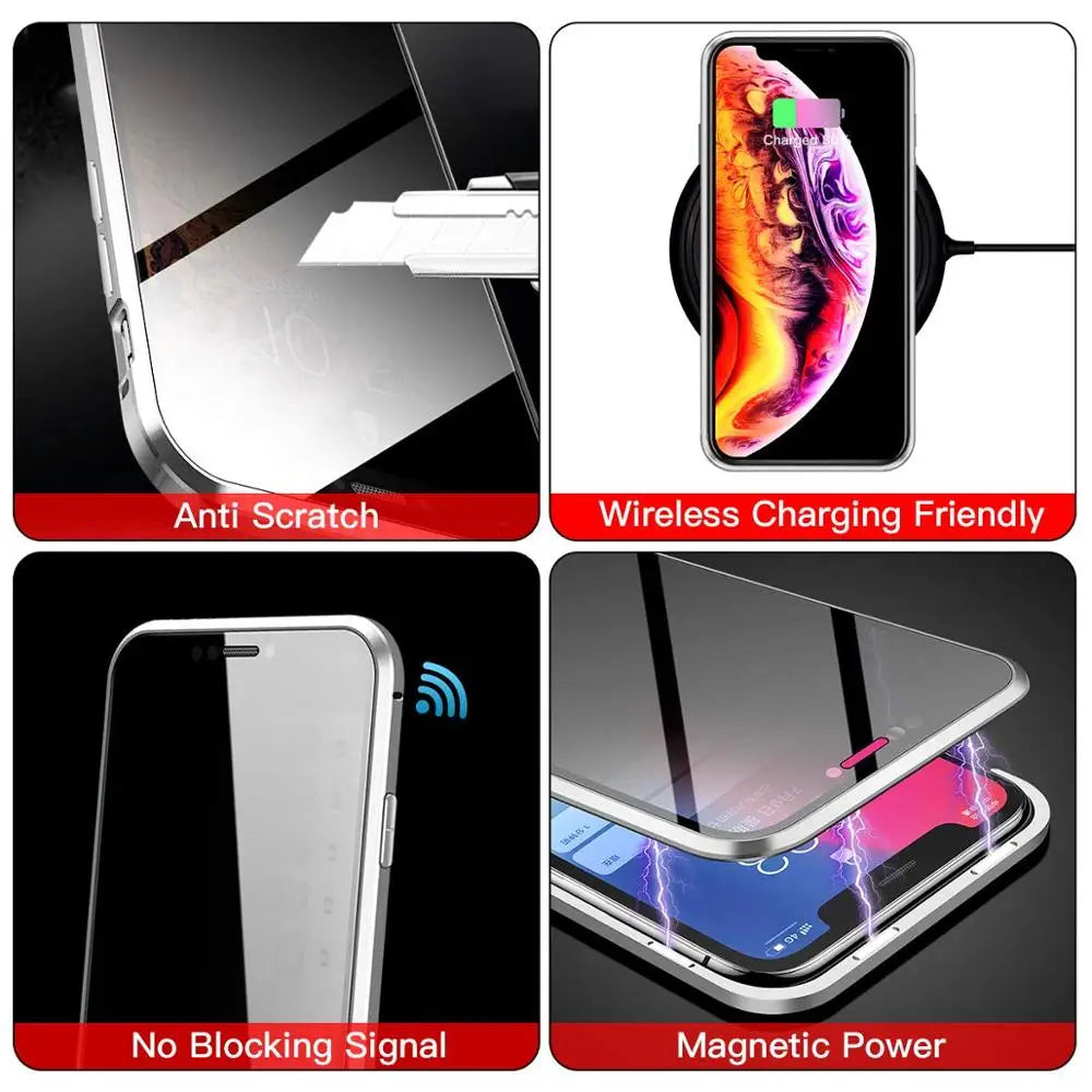 Tempered Privacy Glass Magnetic Case for iPhone 11 Pro Max XS MAX XR X 8 7 13 14 Plus XE