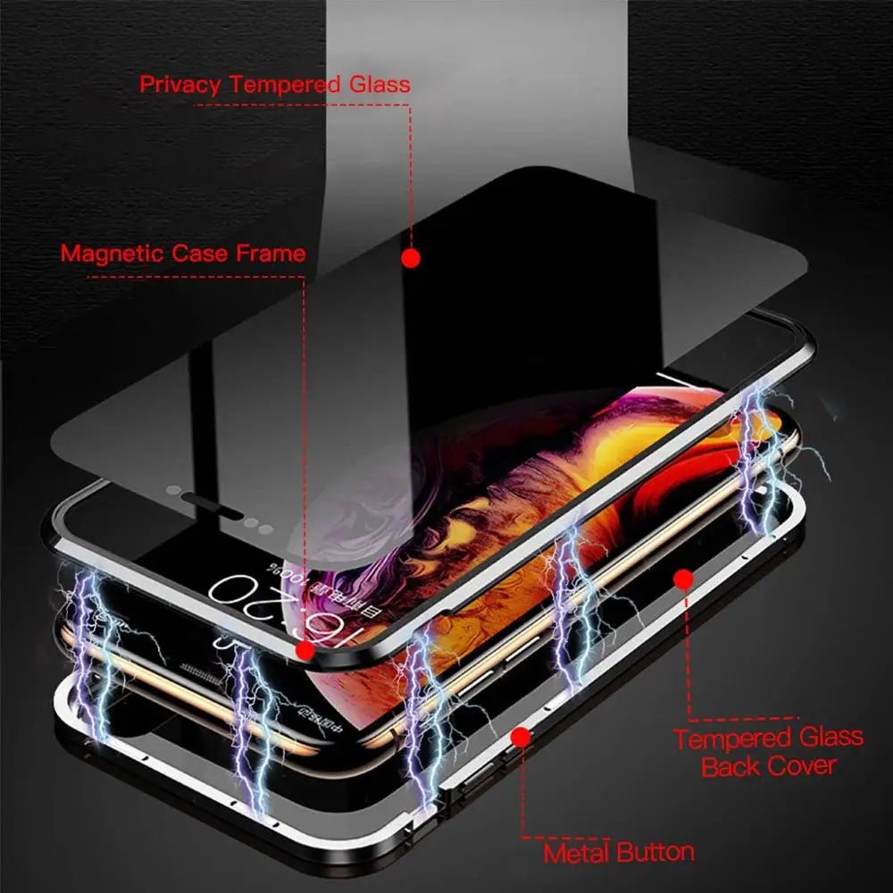 Tempered Privacy Glass Magnetic Case for iPhone 11 Pro Max XS MAX XR X 8 7 13 14 Plus XE