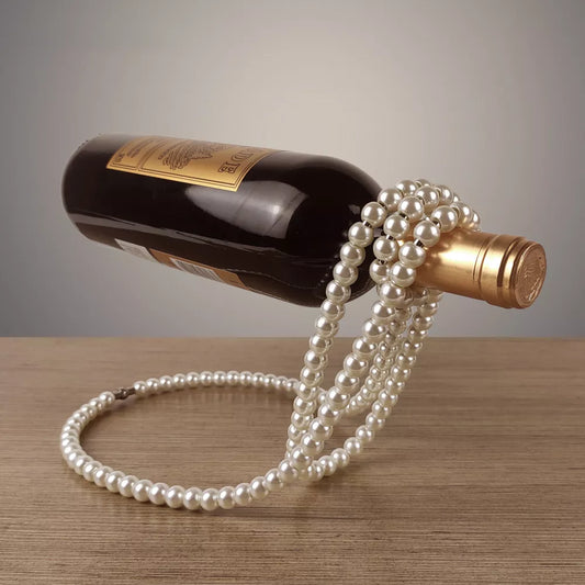 Creative Magic Hanging Suspension Pearl Necklace Wine Bottle Holder Rack