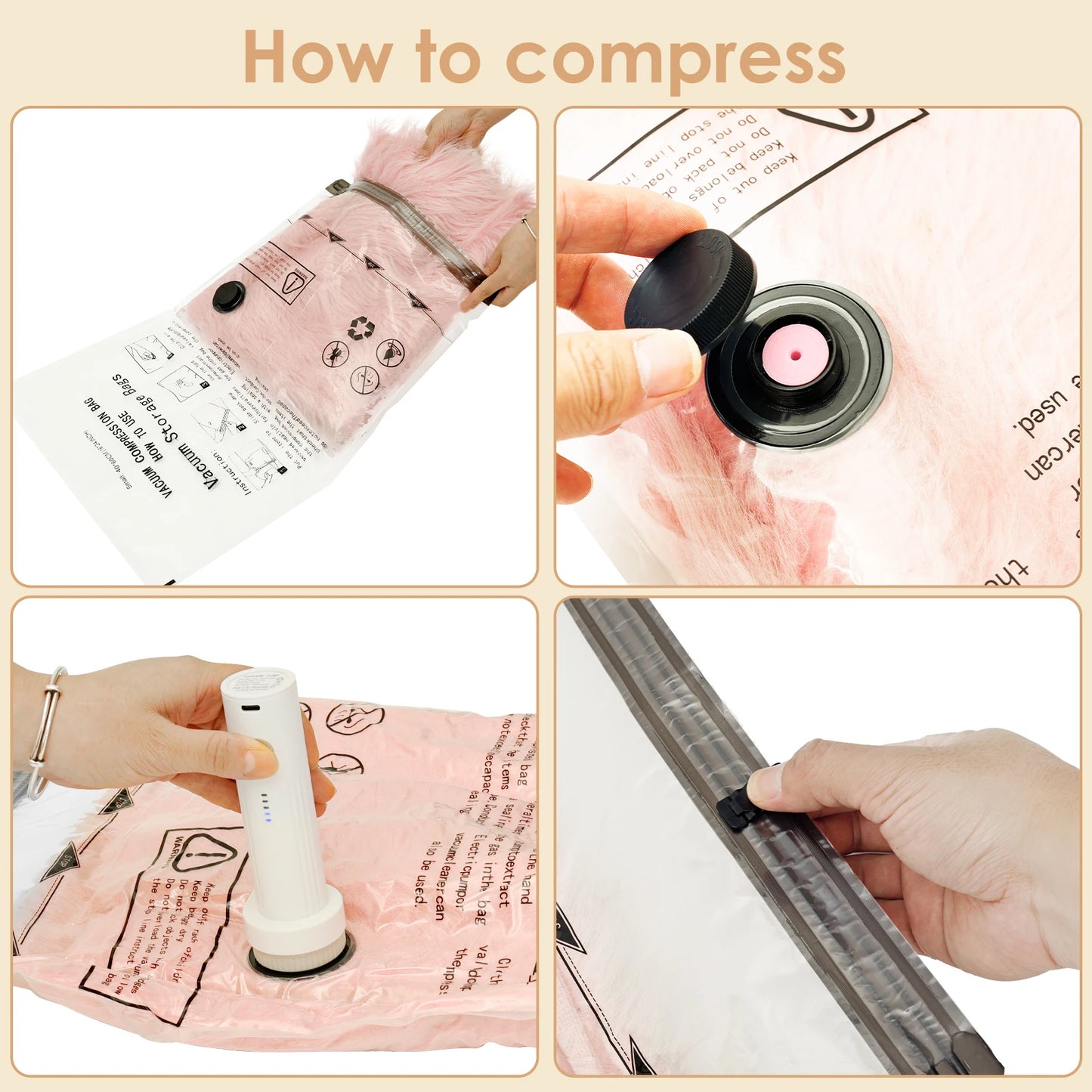 Pack 2X More in Your Suitcase in Seconds Vacuum Storage Bags with USB Electric Pump