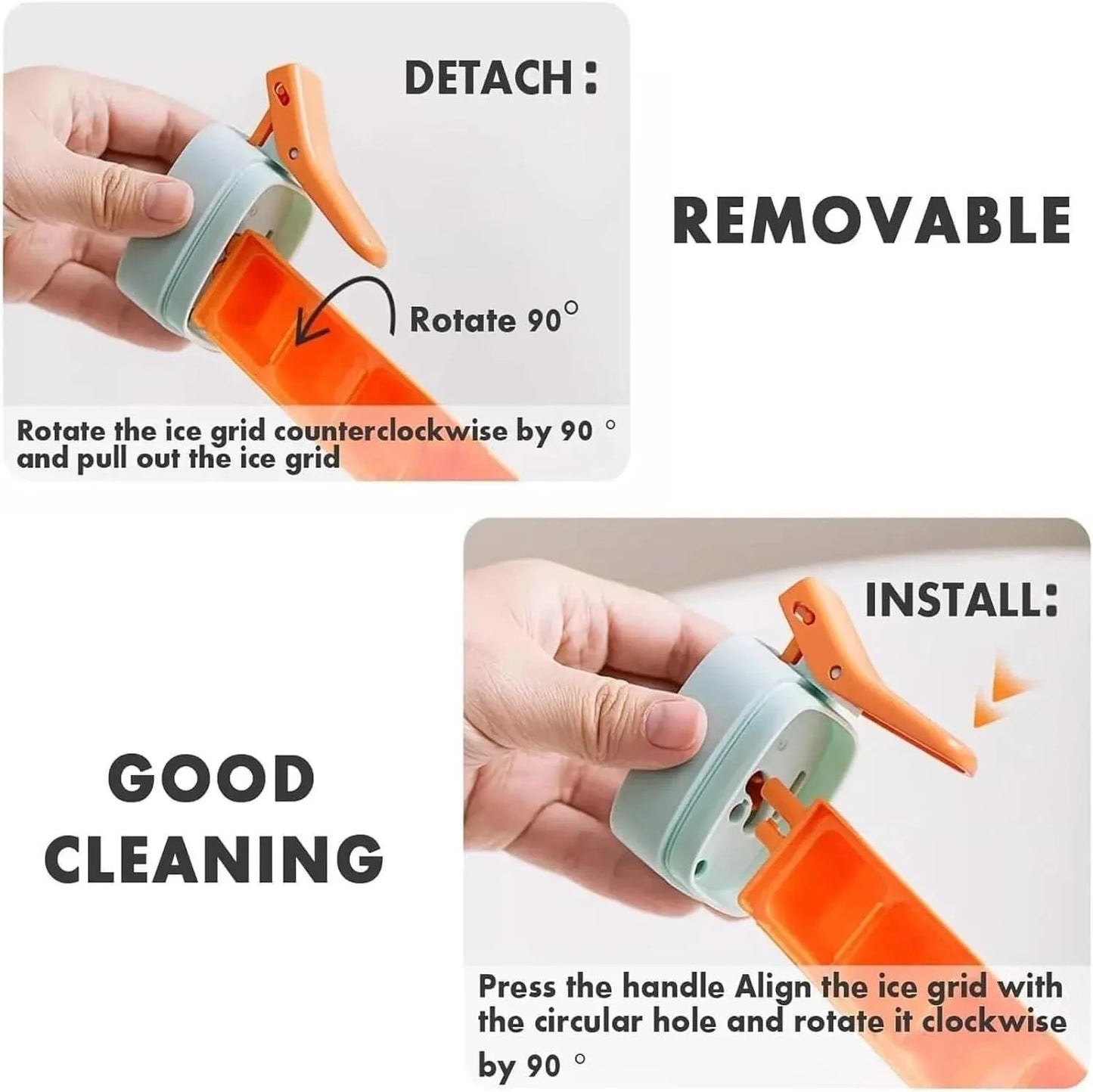 One-Hand Ice Cube Mold & Deicer | 6-Cube Tray with Easy Release Press