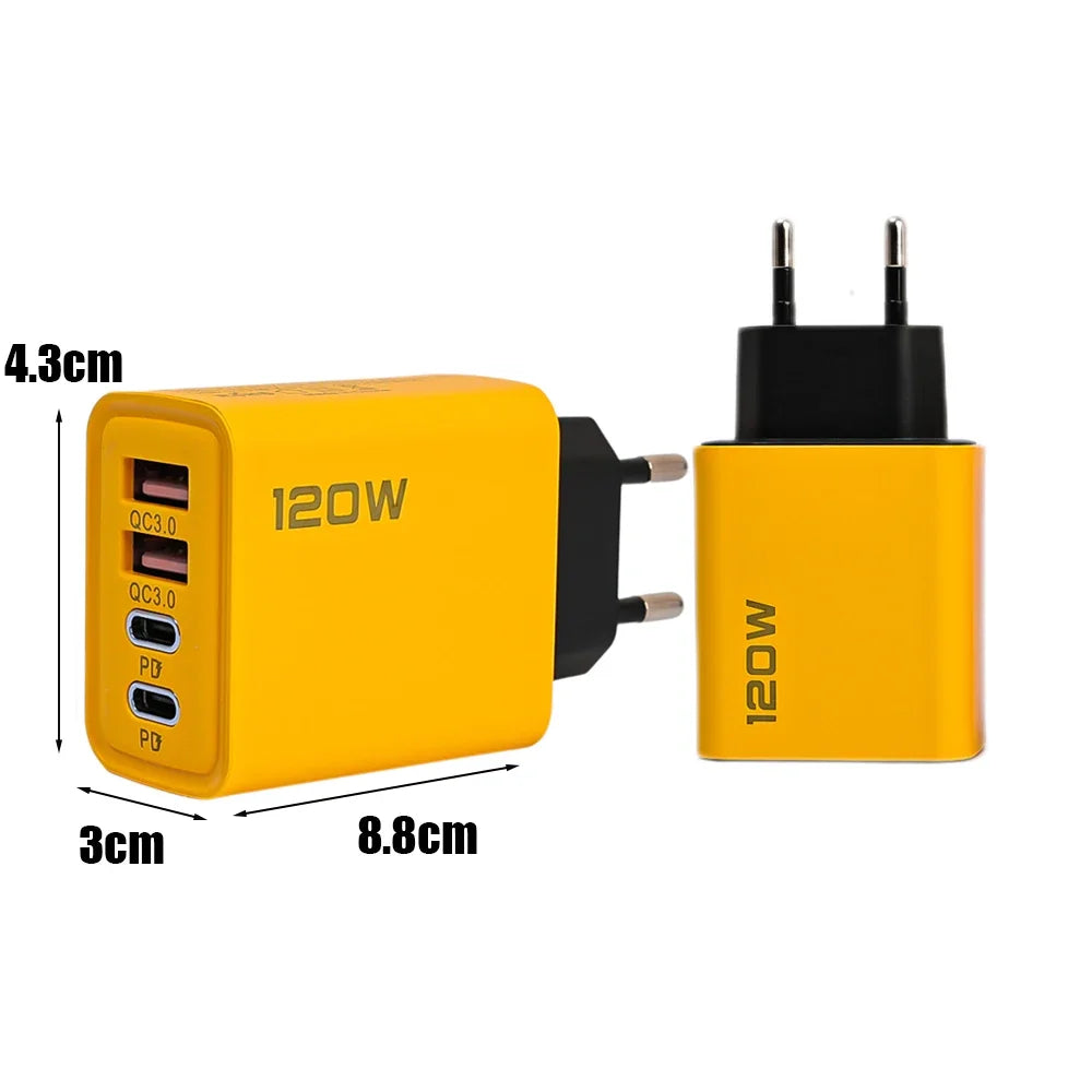 120W HyperJuice Pro: 4-Port Fast Wall Charger with Dual PD & QC3.0