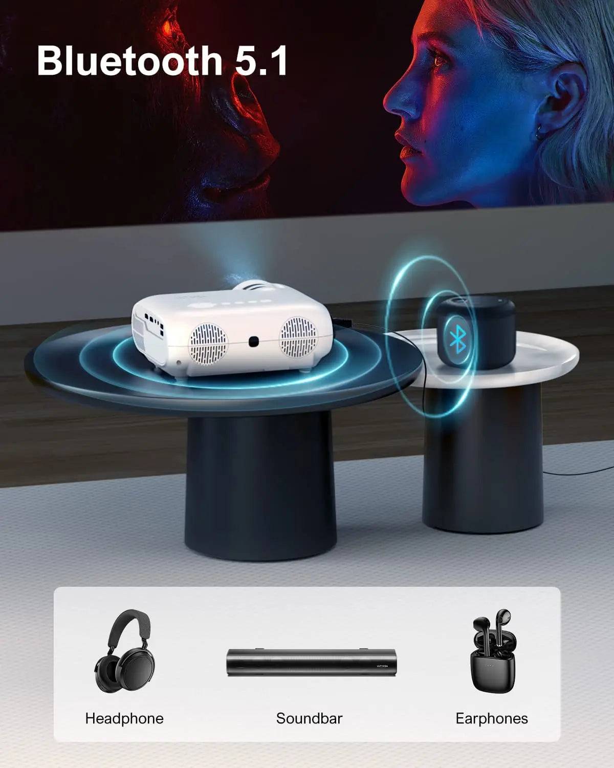 Mini Portable Bluetooth Smart Projector 1080P 4K Home Theater