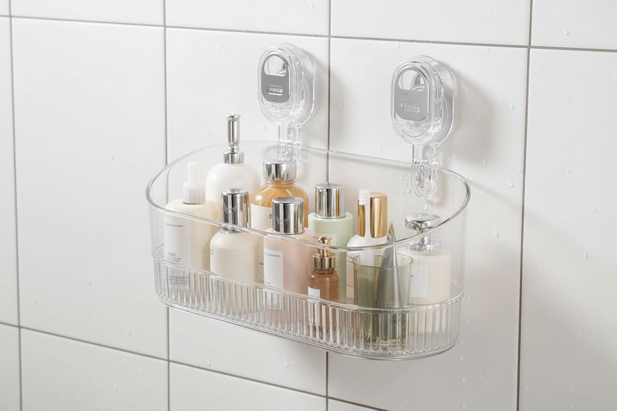 No-Drill Bathroom Suction Storage Box Large Capacity & Strong Load-Bearing Removable Shower Basket Shower Caddy for Bathroom