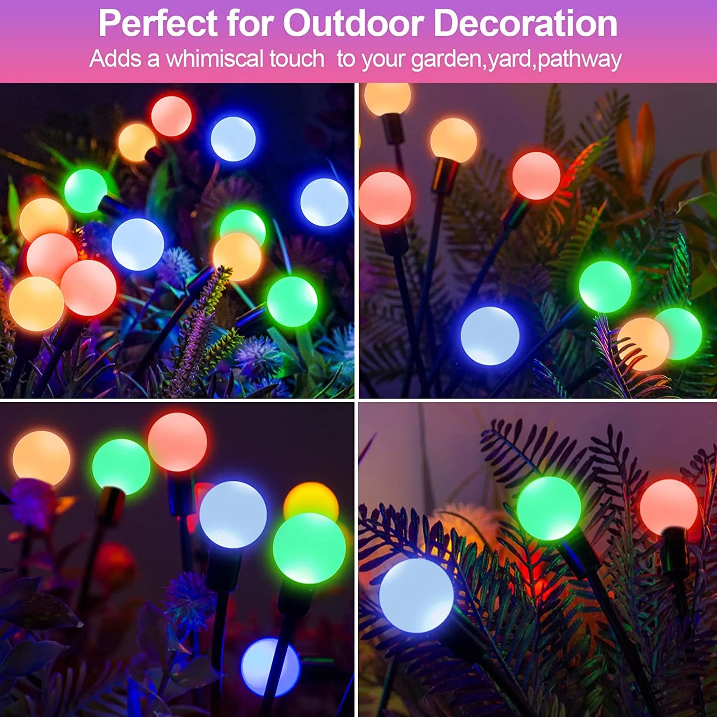 1,2,4,8 or 12 Pack Outdoor Solar Starburst Firefly LED Garden Lights