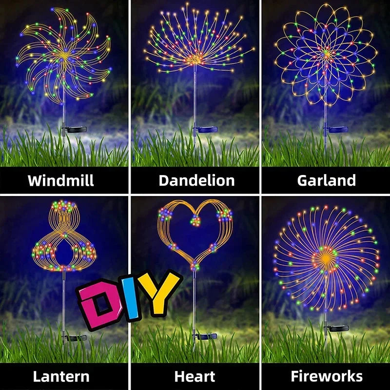 1/2/4Pcs Solar LED Firework Fairy Garden Decoration Lights