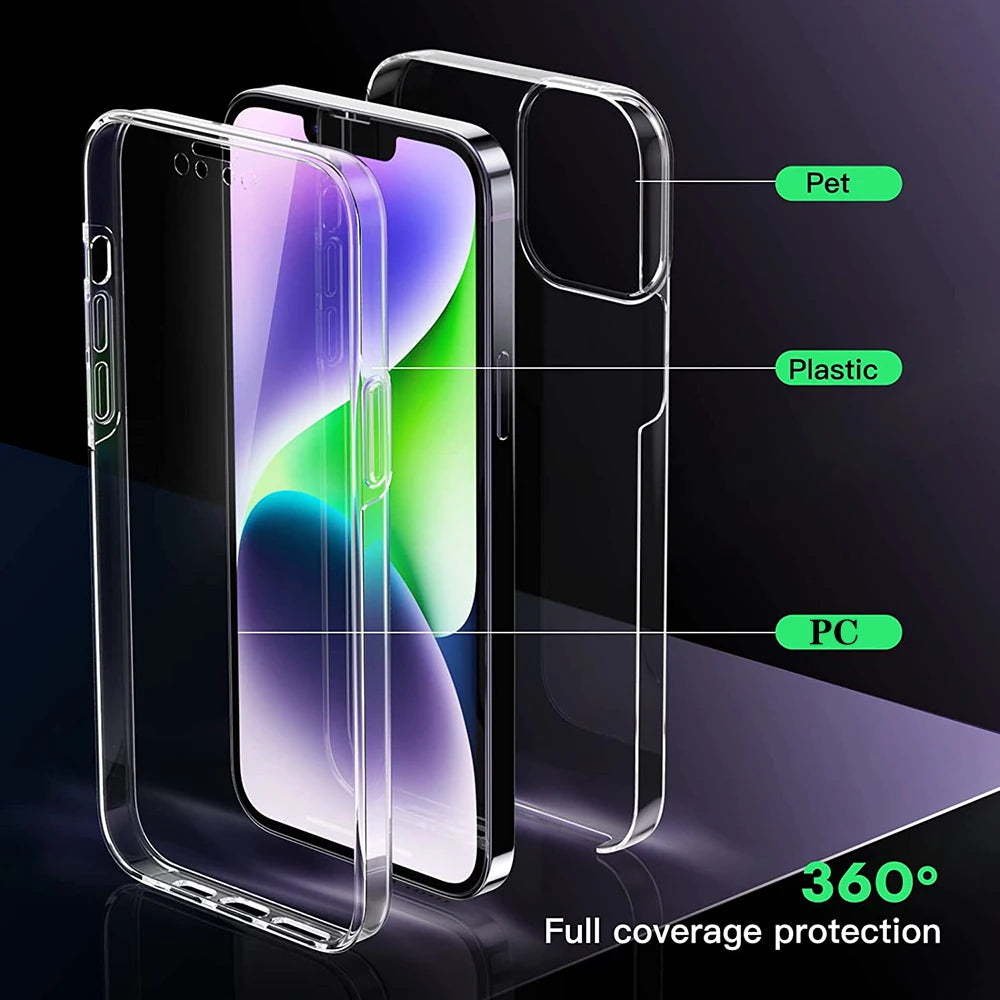 360° Full Cover Silicone Case For iPhones Hybrid Soft PC Hard Shell