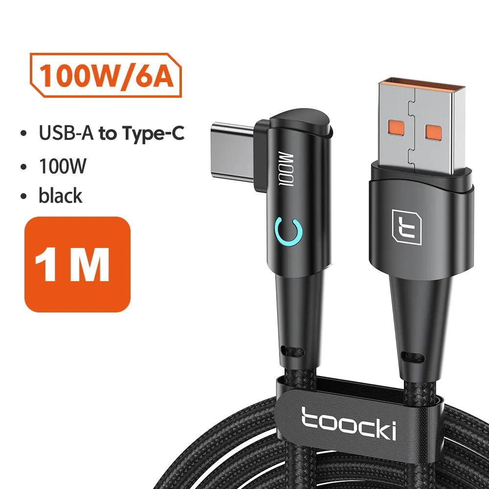 Toocki 6A USB-C 90-Degree Fast Charging Cable | 100W SuperVOOC Compatible
