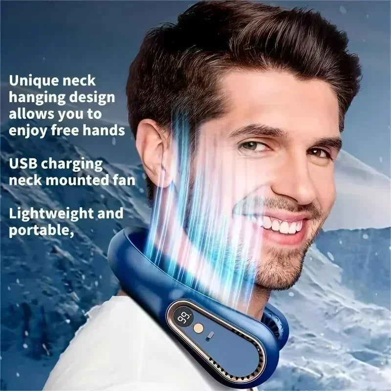 **Mini Portable Air Conditioner Fan - Silent Strong Wind Neck Wearable, Bladeless & Hands-Free**
