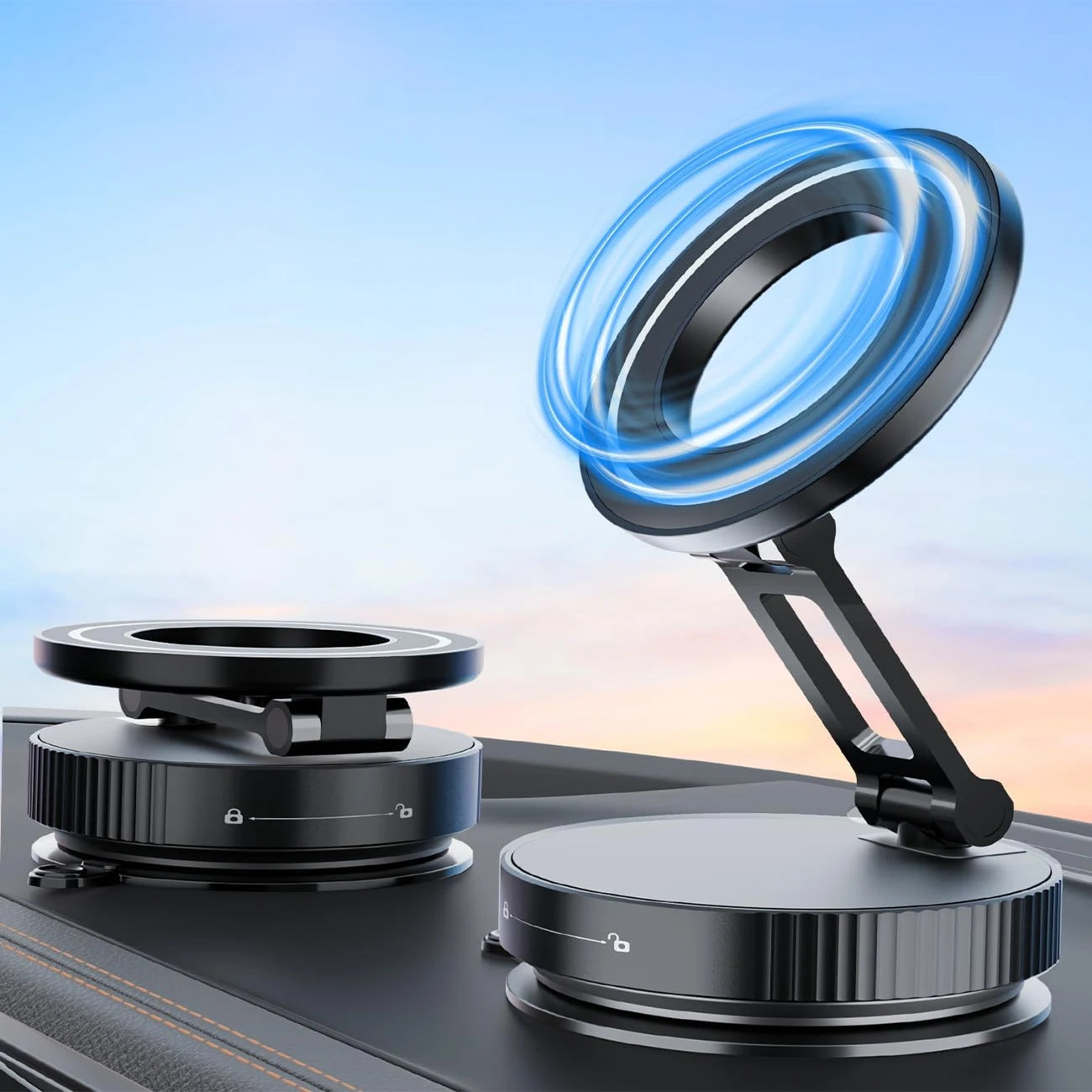 Magnetic suction phone grip with 360° rotation. Pocket-sized, foldable, and Magsafe compatible