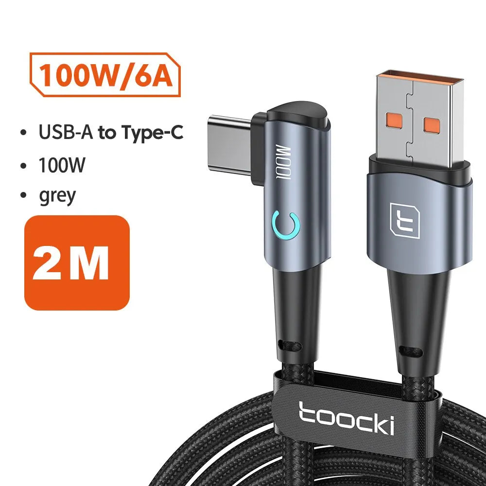 Toocki 6A USB-C 90-Degree Fast Charging Cable | 100W SuperVOOC Compatible