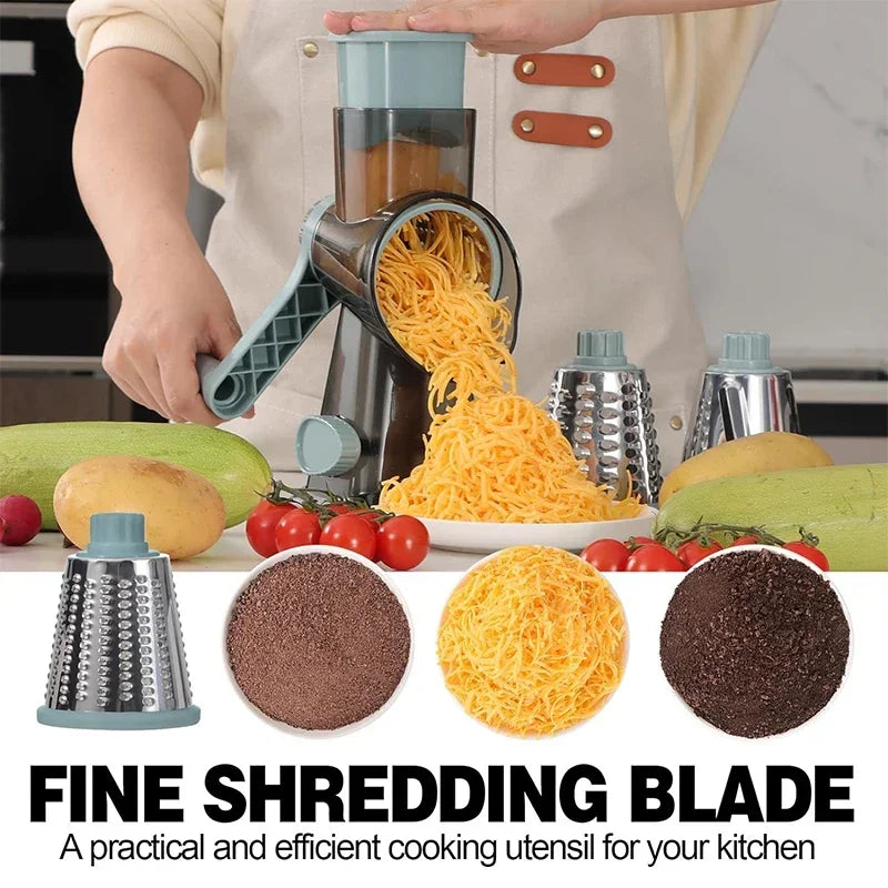 3-in-1 Rotary Cheese Grater & Manual Veg Slicer | Nut Grinder Kitchen Essential Tool