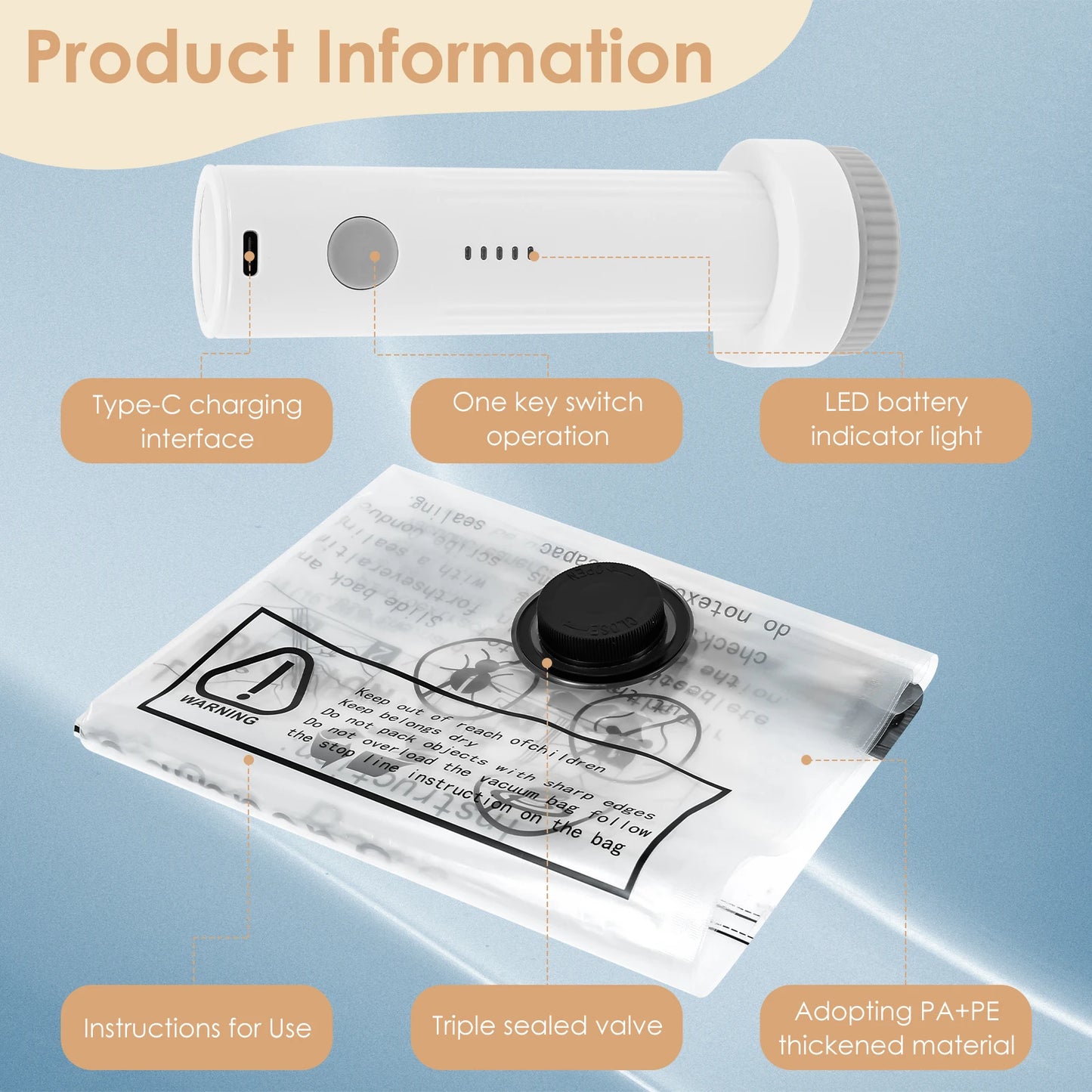 Pack 2X More in Your Suitcase in Seconds Vacuum Storage Bags with USB Electric Pump