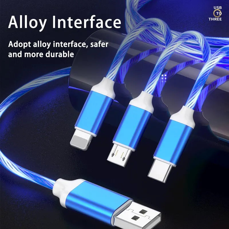 3in1 3A Fast Charging Glowing LED Charger for Micro,USB-C,iPhone
