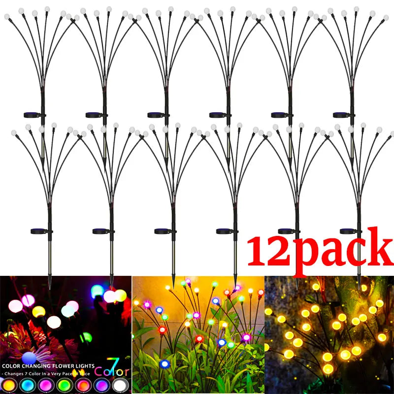 1,2,4,8 or 12 Pack Outdoor Solar Starburst Firefly LED Garden Lights
