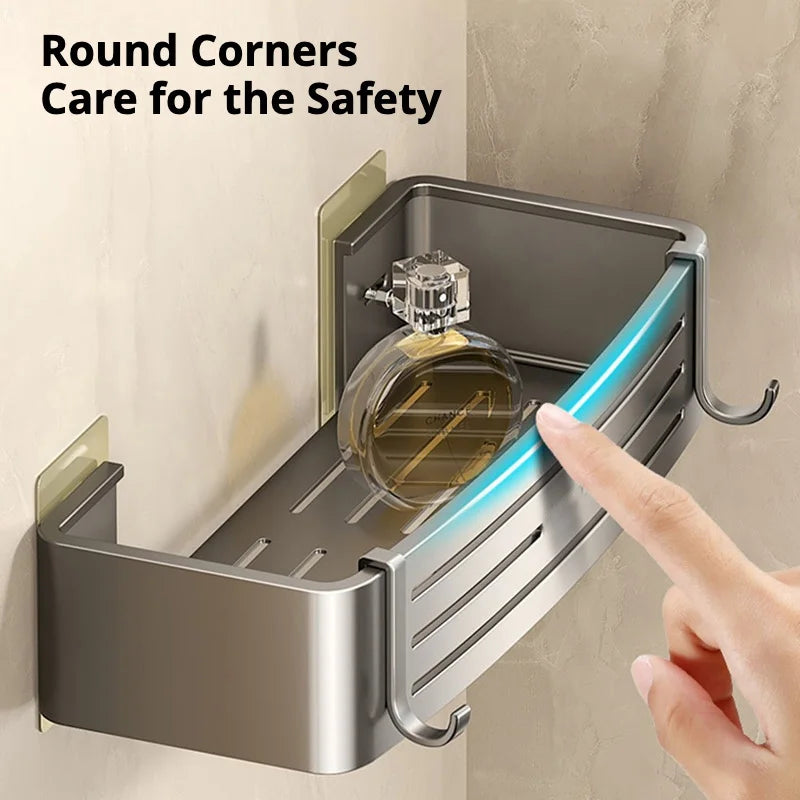 Space Aluminum Bathroom Shelf Self Adhesive Wall Mount Shower Rack No Drill Shampoo Hanger Bath Room Makeup Basket Storage Caddy