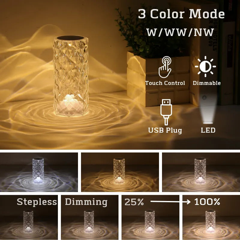 16 Color Crystal Table Lamp for Bedroom