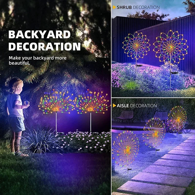 1/2/4Pcs Solar LED Firework Fairy Garden Decoration Lights