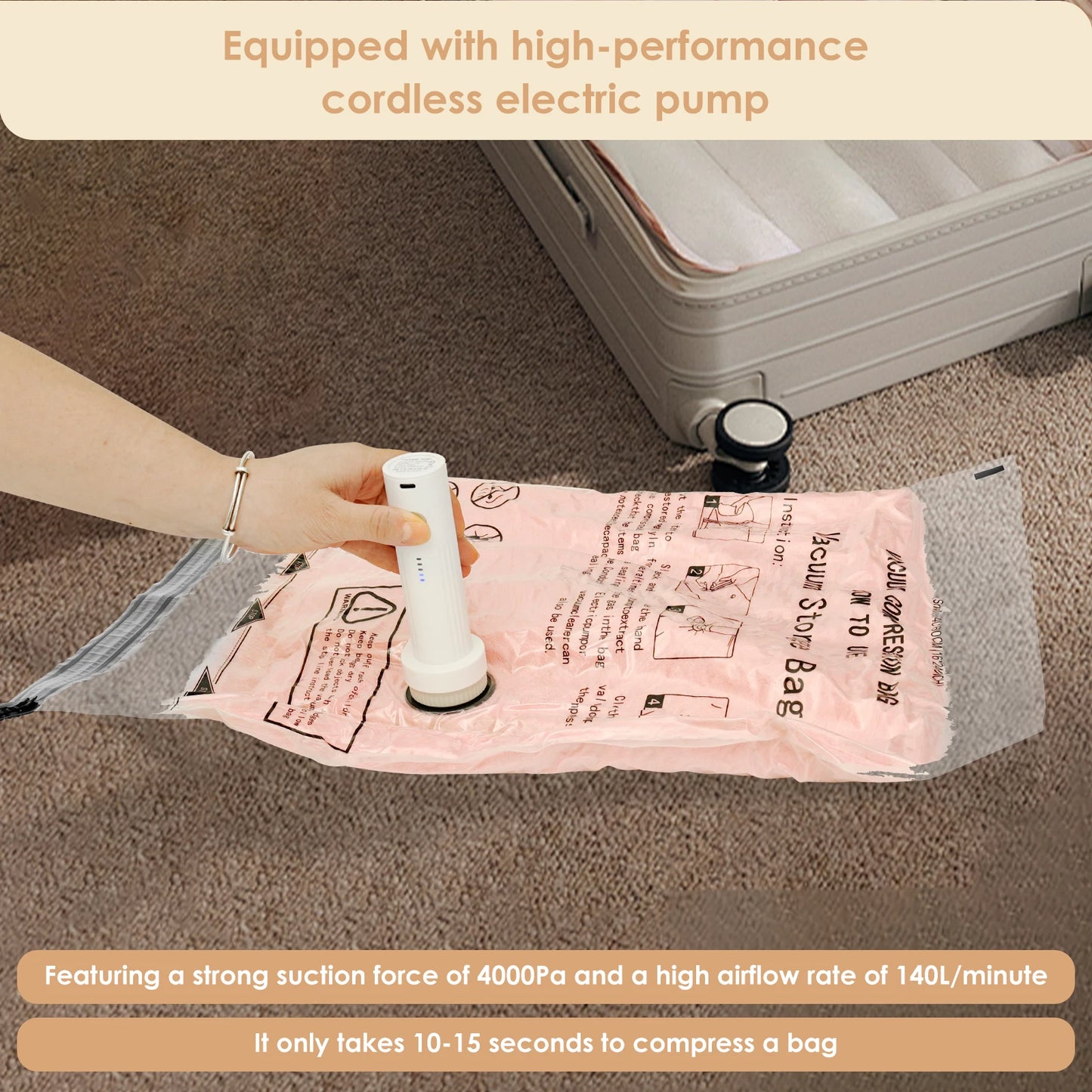 Pack 2X More in Your Suitcase in Seconds Vacuum Storage Bags with USB Electric Pump