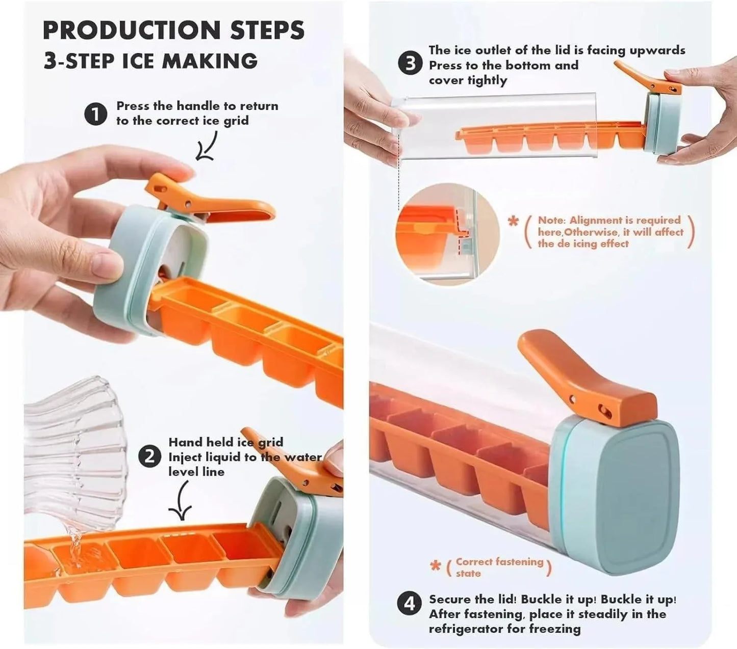 One-Hand Ice Cube Mold & Deicer | 6-Cube Tray with Easy Release Press