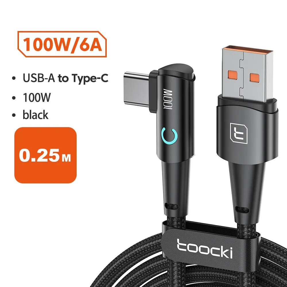 Toocki 6A USB-C 90-Degree Fast Charging Cable | 100W SuperVOOC Compatible