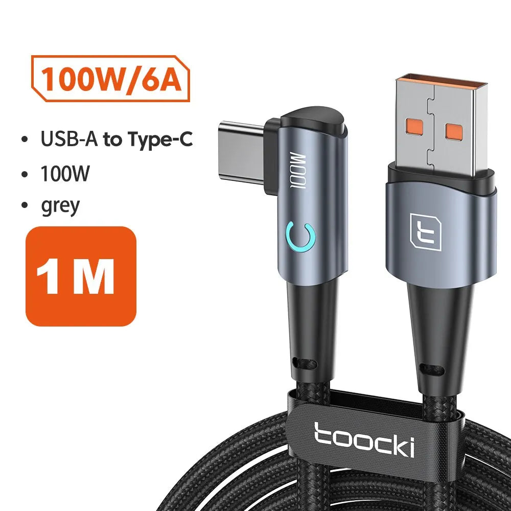 Toocki 6A USB-C 90-Degree Fast Charging Cable | 100W SuperVOOC Compatible