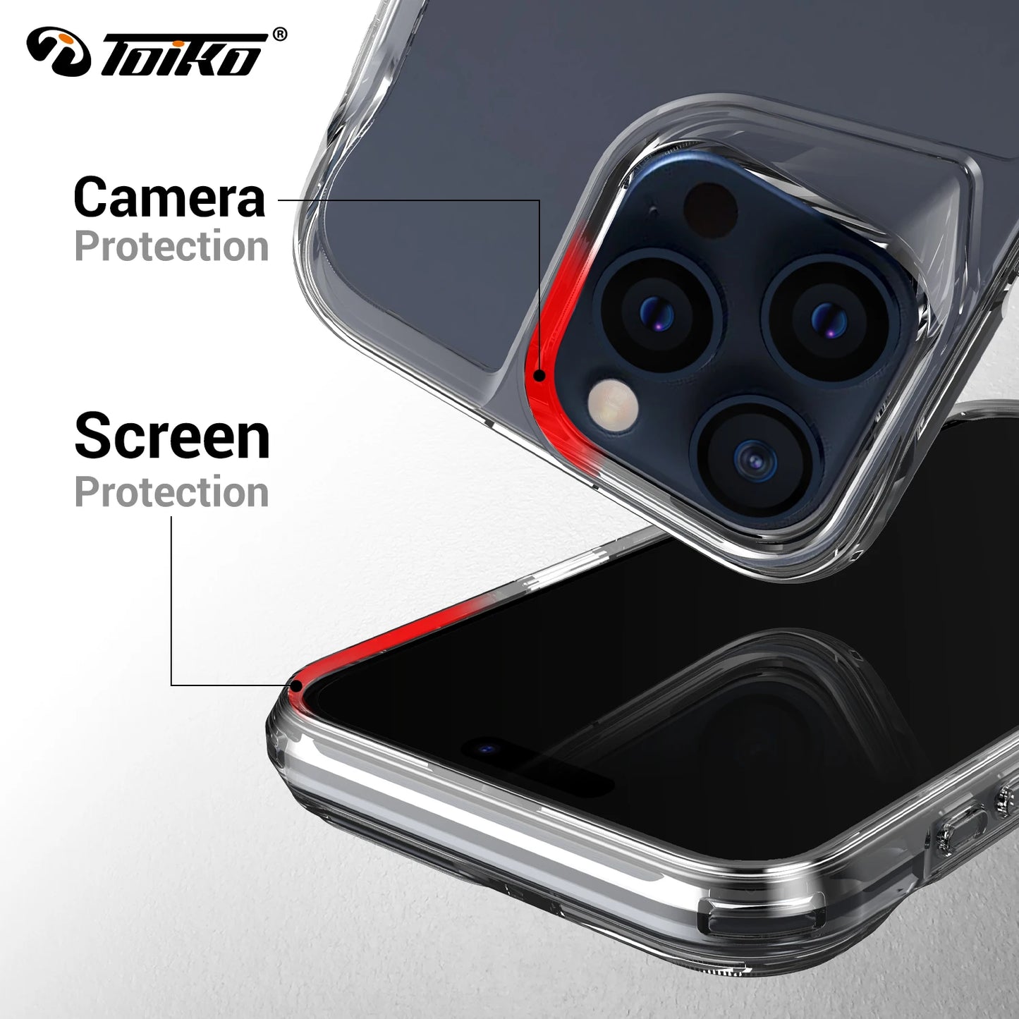 TOIKO Titan Clear Shockproof Case for iPhone 15 Pro Max Plus Protective Phone Accessories Shell Hybrid PC TPU Rugged Armor Cover