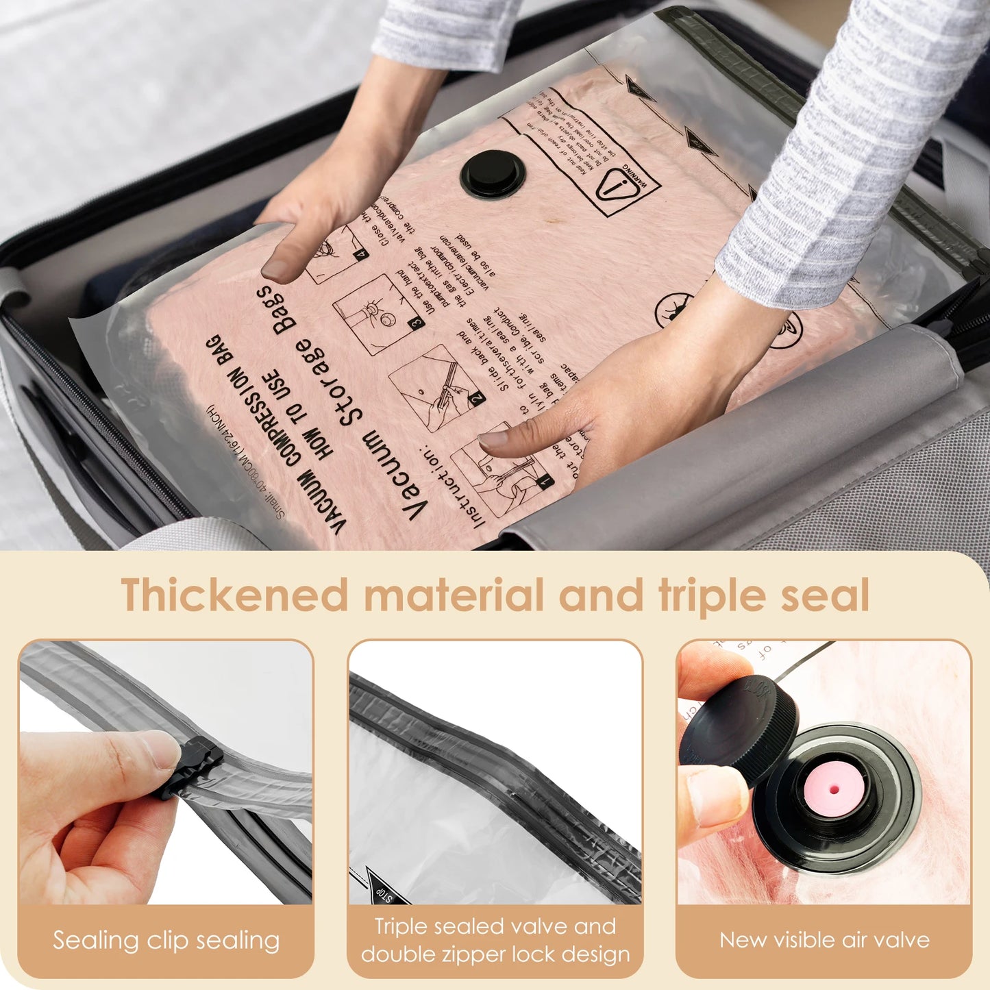 Pack 2X More in Your Suitcase in Seconds Vacuum Storage Bags with USB Electric Pump