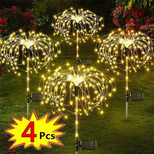 1/2/4Pcs Solar LED Firework Fairy Garden Decoration Lights