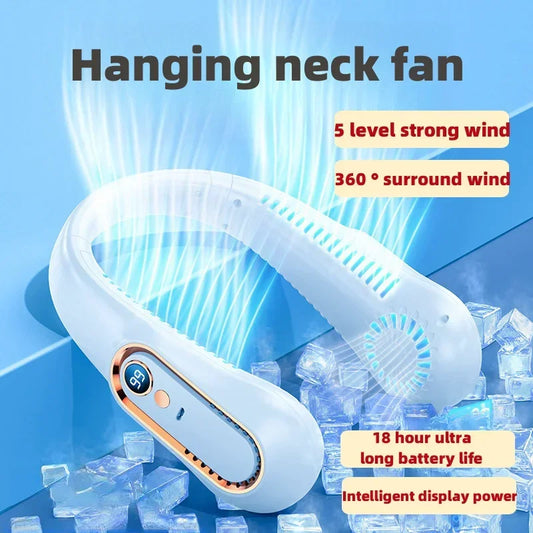**Mini Portable Air Conditioner Fan - Silent Strong Wind Neck Wearable, Bladeless & Hands-Free**