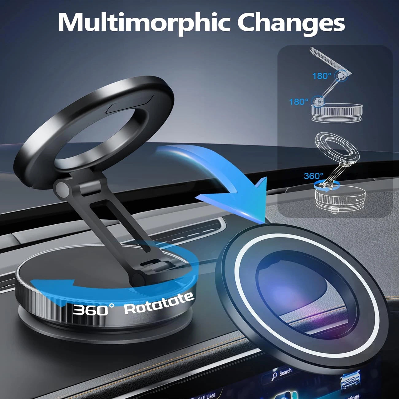 Magnetic suction phone grip with 360° rotation. Pocket-sized, foldable, and Magsafe compatible