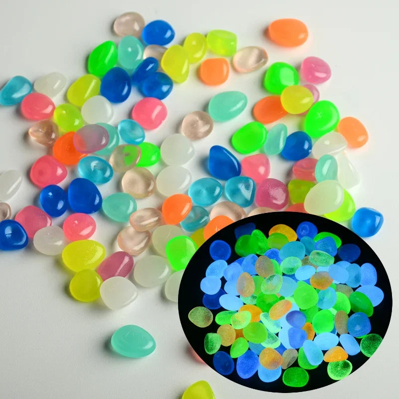 50/100Pcs Glow in the Dark Garden Pebbles For Sidewalk Lawn and Patio