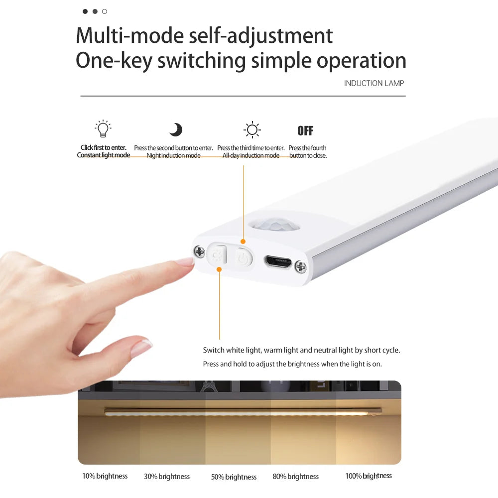 Motion Sensor Wireless LED USB Rechargeable Under Cabinet Light