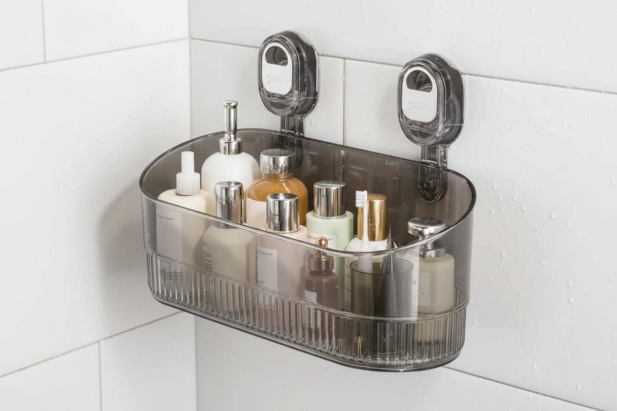 No-Drill Bathroom Suction Storage Box Large Capacity & Strong Load-Bearing Removable Shower Basket Shower Caddy for Bathroom