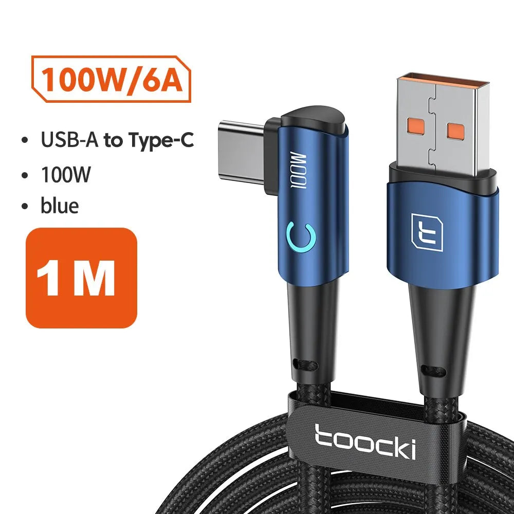 Toocki 6A USB-C 90-Degree Fast Charging Cable | 100W SuperVOOC Compatible