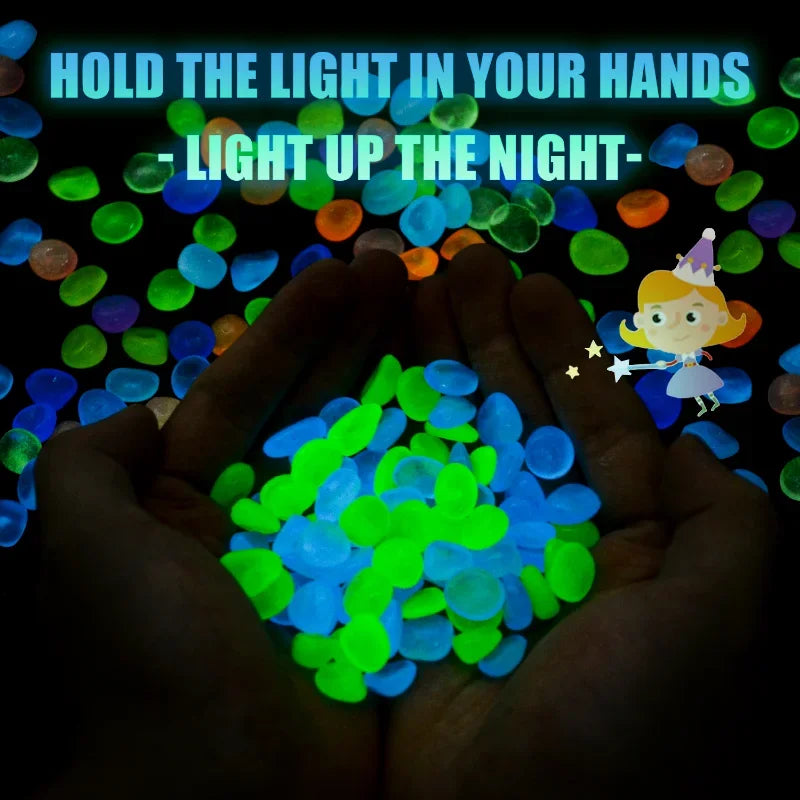 50/100Pcs Glow in the Dark Garden Pebbles For Sidewalk Lawn and Patio