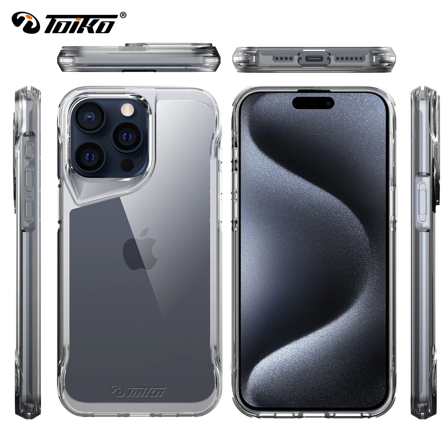 TOIKO Titan Clear Shockproof Case for iPhone 15 Pro Max Plus Protective Phone Accessories Shell Hybrid PC TPU Rugged Armor Cover