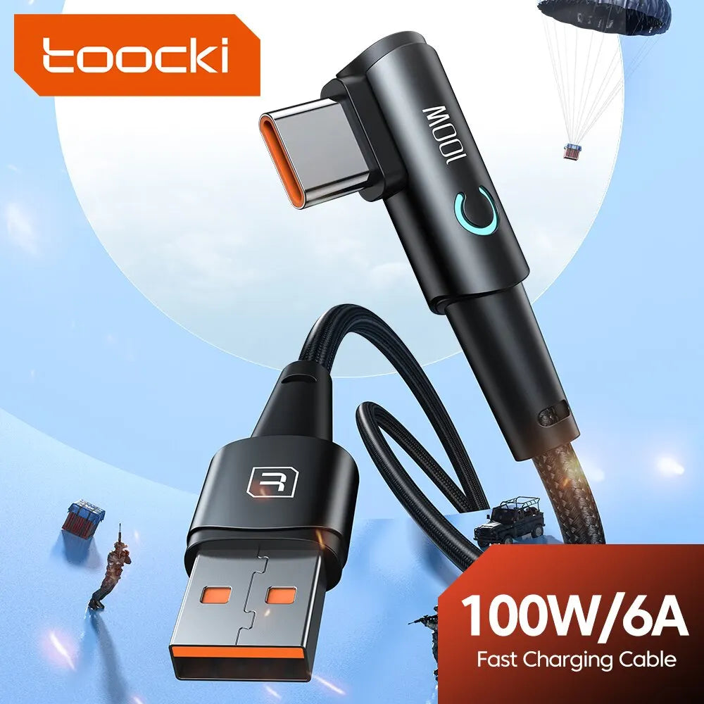 Toocki 6A USB-C 90-Degree Fast Charging Cable | 100W SuperVOOC Compatible