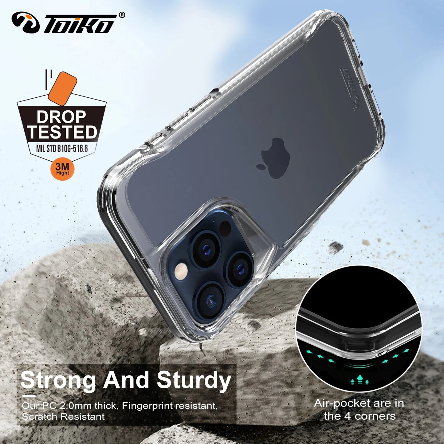 TOIKO Titan Clear Shockproof Case for iPhone 15 Pro Max Plus Protective Phone Accessories Shell Hybrid PC TPU Rugged Armor Cover