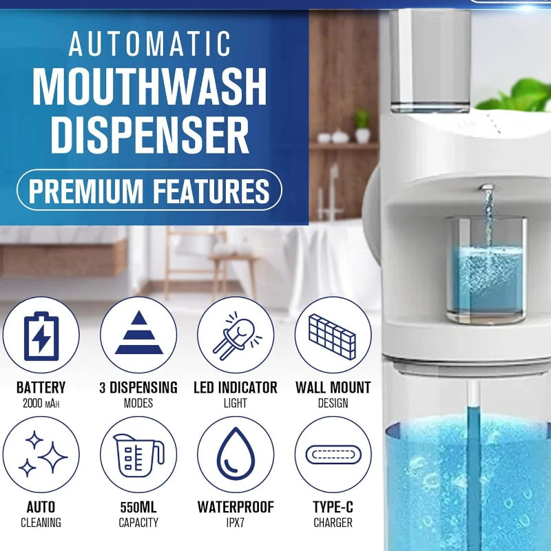 Automatic Mouthwash Dispenser With Magnetic Cups Storage
