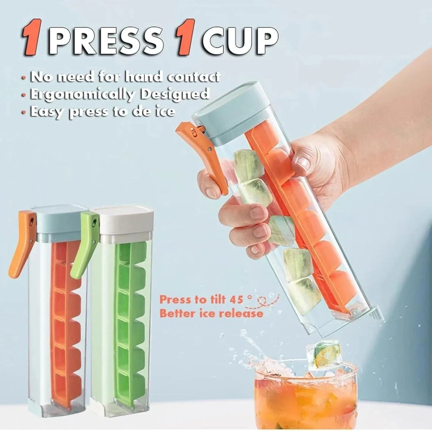 One-Hand Ice Cube Mold & Deicer | 6-Cube Tray with Easy Release Press